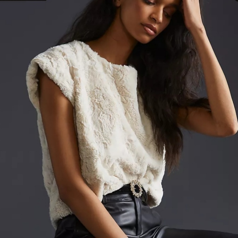 Maeve by Anthropologie Faux Fur Muscle Tee - NWT - Medium
